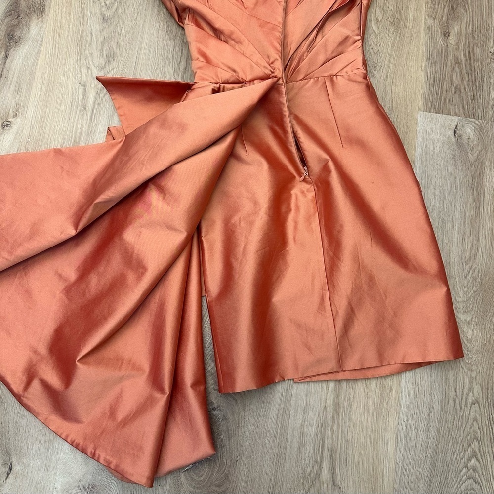 Tarik Ediz Tilda Sunset Orange Asymmetrical Wrap Cocktail Dress - Picture 7 of 10